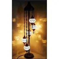 Halay Lampadaire turc avec 5 boules en verre mosaïque faites à la main – Lampadaire oriental blanc