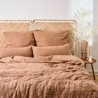Everbrent Blumtal mousseline linge de lit 155x220 cm - housse de couette 155x220 + taie d'oreiller 40x80 cuivre