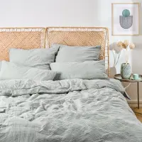 Everbrent Blumtal mousseline linge de lit 155x220 cm - Housse de couette 155x220 + taie d'oreiller 80x80 bleu