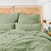 Everbrent Blumtal mousseline linge de lit 135x200 cm - Housse de couette 135 x 200 + taie d'oreiller 80x80 vert