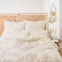 Everbrent Blumtal Musselin linge de lit 200x220cm - Housse de couette 200x220 + 2x taies d'oreiller 80x80 Beige