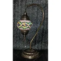 Halay Lampe de table turque faite main avec mosaïque verte ondulée, E14 Lampe de chevet, 42 cm de haut, 15 cm de diamètre