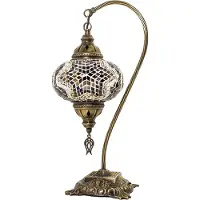 Halay Lampe de table turque faite main avec mosaïque jaune et marron, hauteur 43 cm, douille E-14, style oriental