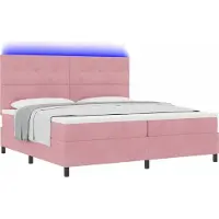 vidaXL Lit boxspring LED avec tête de lit rose, 200 x 200 cm, velours