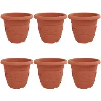vidaXL Pot À Fleurs Rond 6 Pcs Rouge Brique Ø 26 X 21,5 Cm Plastique