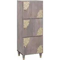 vidaXL Buffet haut gris et doré 40 x 33 x 110 cm en bois massif de manguier