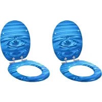vidaXL Siège de WC à fermeture douce, lot de 2, motif gouttes bleues, 44 x 38 cm
