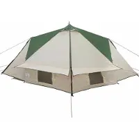 vidaXL Tente tipi pour 4 personnes, vert et gris, 388 x 320 x 169 cm