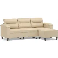vidaXL Canapé 3 places avec pouf Crème 180 cm Tissu microfibre