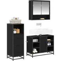 vidaXL Ensemble de meubles de salle de bain, 3 pièces, noir, imitation chêne, matériau composite en bois