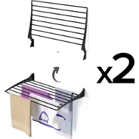Foxydry 2 Fold 80 cm noirs – Étendoirs à linge muraux pliables, stables et résistants à la corrosion, pour salle de bains ou balcon