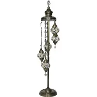 Halay Lampadaire Oosterse Mozaïek avec 5 boules en verre de couleurs assorties - hauteur 140 cm, douille E14, pour TL/LED, cuivre