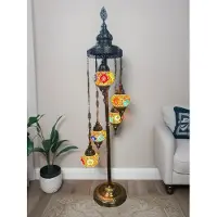 Halay Lampadaire turc avec 5 boules en verre mosaïque faites à la main – Lampe multicolore pour salon, hauteur 120 cm