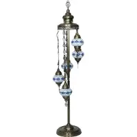 Halay Lampadaire mosaïque oriental avec 5 boules bleu clair - hauteur 140 cm, douille E14, pour éclairage TL/LED