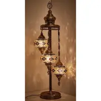 Halay Lampe de table turque avec 3 boules en verre marron – Lampadaire oriental pour une ambiance chaleureuse