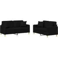 vidaXL Ensemble de canapés 2 pièces avec coussins Tissu noir