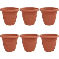 vidaXL Pot À Fleurs Rond 6 Pcs Rouge Brique Ø 26 X 21,5 Cm Plastique