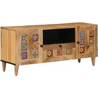 vidaXL Meuble TV avec porte Naturel 105 x 33,5 x 46 cm Bois massif Mango