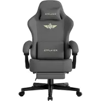 GTPLAYER Chaise de jeu Fauteuil de jeu ergonomique Chaise de bureau avec coussin d'assise à ressorts en similicuir, accoudoirs connectés, avec repose-pieds