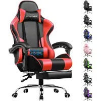 GTPLAYER chaise de jeu, chaise de bureau ergonomique avec fonction de massage et repose-pieds, poignée de connexion, base en acier, rouge