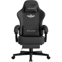 GTPLAYER Chaise de jeu Fauteuil de jeu ergonomique Chaise de bureau avec coussin d'assise à ressorts en similicuir, accoudoirs connectés, avec repose-pieds
