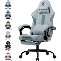 GTPLAYER Chaise de jeu Fauteuil de jeu ergonomique Chaise de bureau en tissu respirante Coussin d'assise à ressorts avec repose-pieds gris