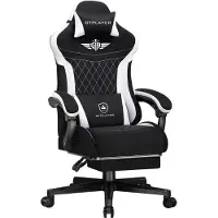GTPLAYER Chaise de jeu , Chaise de jeu ergonomique en tissu avec soutien lombaire, Chaise PC avec dossier élargi, supporte jusqu'à 150 kg, Schwa