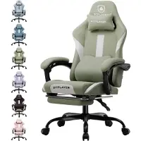GTPLAYER Chaise de jeu Fauteuil de jeu ergonomique Chaise de bureau en tissu respirante Coussin d'assise à ressorts avec repose-pieds Vert