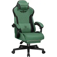 GTPLAYER Chaise de jeu , Chaise de jeu ergonomique en tissu avec soutien lombaire, Chaise PC avec dossier élargi, supporte jusqu'à 150 kg, Vert