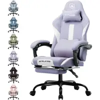 GTPLAYER Chaise de jeu Fauteuil de jeu ergonomique Chaise de bureau en tissu respirante Coussin d'assise à ressorts avec repose-pieds violet