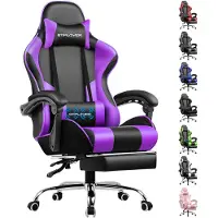 GTPLAYER chaise de jeu, chaise d'écriture, chaise de bureau ergonomique avec fonction de massage et repose-pieds, rampe de bar violet