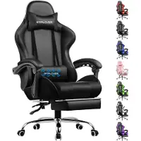 GTPLAYER Chaise de jeu Chaise de bureau, chaise de bureau ergonomique avec fonction de massage et repose-pieds, lien avec poignée, base en acier, noir