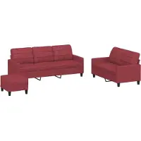 vidaXL Ensemble de canapés 3 pièces avec coussins vin rouge similicuir