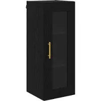 vidaXL Buffet haut 2 éléments Noir aspect chêne Verre