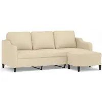 vidaXL Canapé 3 places avec pouf Crème 180 cm Tissu