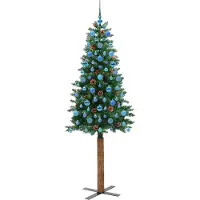 vidaXL Sapin de Noël mince Vert 210 cm PVC et bois de pin massif