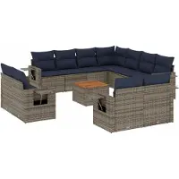 vidaXL Ensemble de 12 canapés de jardin avec coussins, gris, polyrattan