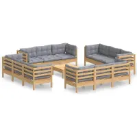 vidaXL Ensemble de salon de jardin de 13 pièces avec coussins gris en pin
