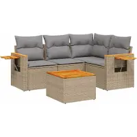 vidaXL Ensemble de salon de jardin 5 pièces avec coussins Beige Poly Rattan