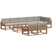 vidaXL Ensemble de canapés d'extérieur avec coussins 9 pièces Naturel et gris clair