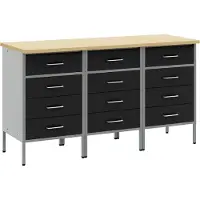 vidaXL Établi avec tiroirs 3 pcs noir et gris 150 x 55 x 85 cm