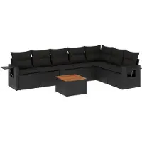 vidaXL Ensemble de jardin canapé 8 pièces avec coussins noir poly rotin