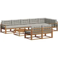 vidaXL Ensemble de canapés d'extérieur avec coussins 9 pièces Naturel et gris clair