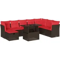 vidaXL Ensemble de 9 canapés de jardin avec coussins, marron, polyrattan