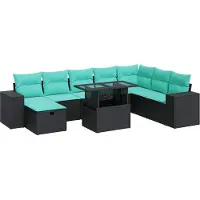 vidaXL Ensemble de salon de jardin 9 pièces avec coussins Gris Poly rotin Acacia