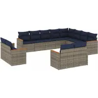 vidaXL Ensemble de 12 canapés de jardin avec coussins, gris, polyrattan