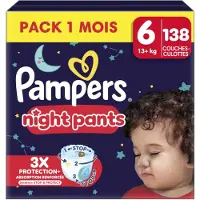 Pampers Night Pants Pack 1 Mois, Taille 6, 138 couches-culottes