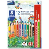 Staedtler Crayons de couleur Noris Super Jumbo - 12 couleurs vives - 1 taille-crayon