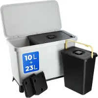 Kadax Ensemble de poubelles , poubelles suspendues à compartiments, 10 l + 23 l, gris