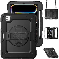 Cazy Housse pour Tablette compatible avec iPad Pro 11 (2025 / 2024) M5 / M4 - Coque Antichoc avec Protecteur d'Écran - Noir
